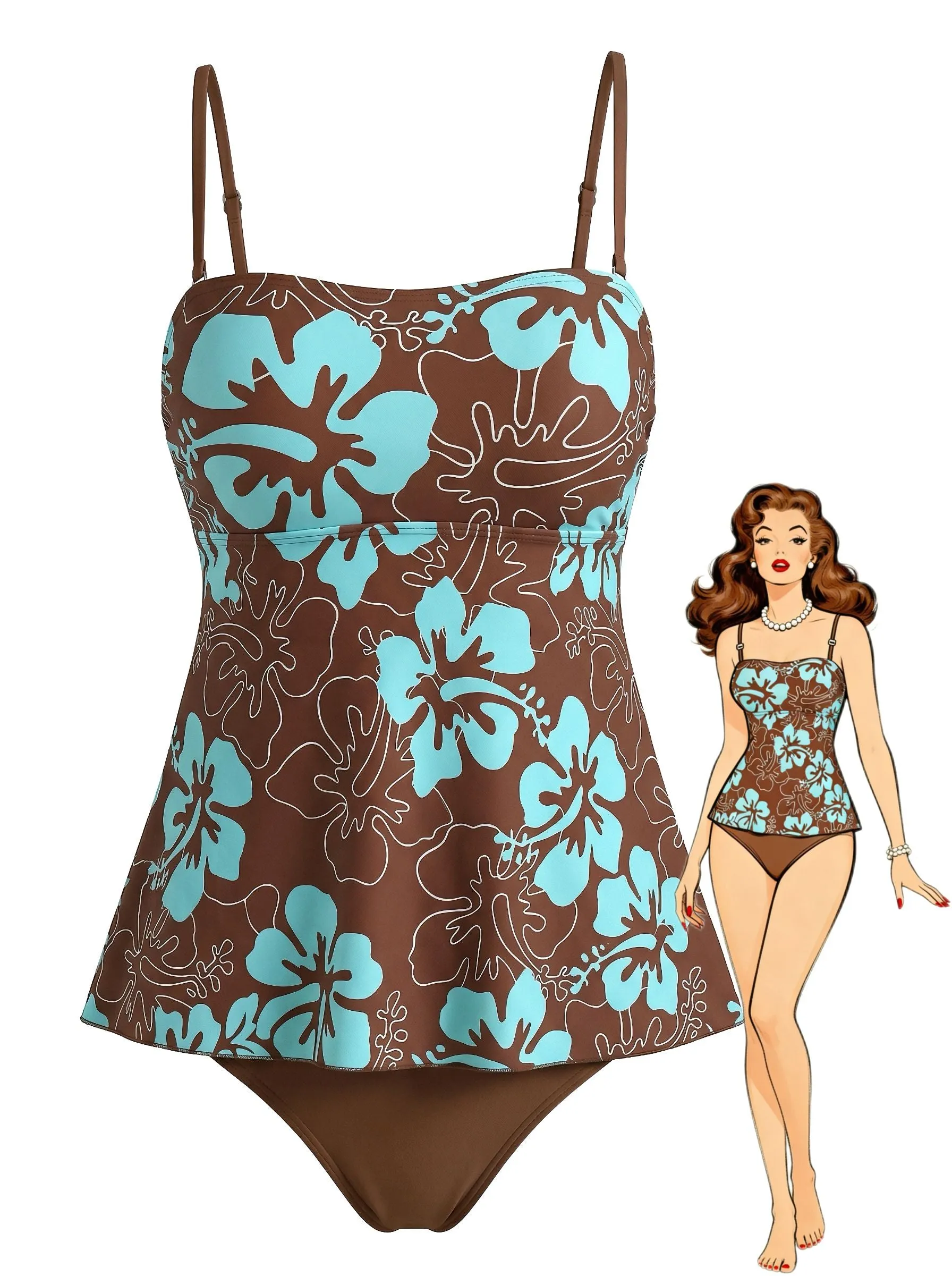Multicolor 1970s Boho Strap Tankini Set sold by Retro Stage