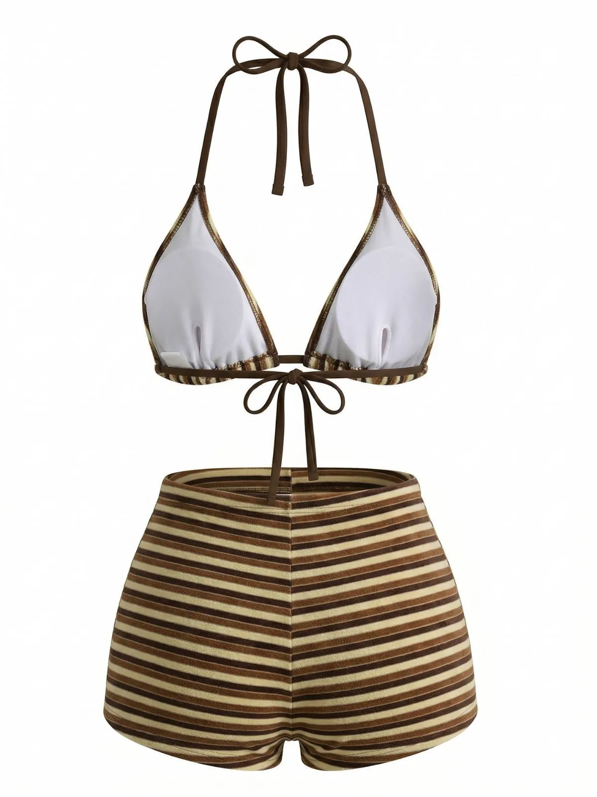 2PCS Brown 1950s Striped Terry Halter Bikini & Shorts sold by Retro Stage product image thumbnail 3