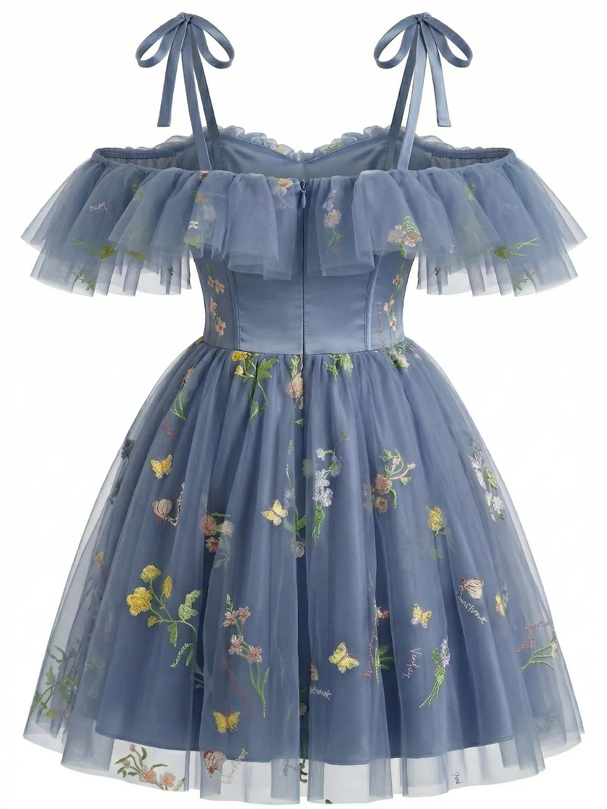 1950s Off-Shoulder Floral Embroidered Mesh Dress sold by Retro Stage product image thumbnail 2