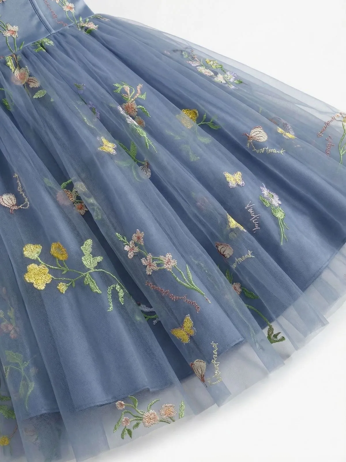 1950s Off-Shoulder Floral Embroidered Mesh Dress sold by Retro Stage product image thumbnail 4