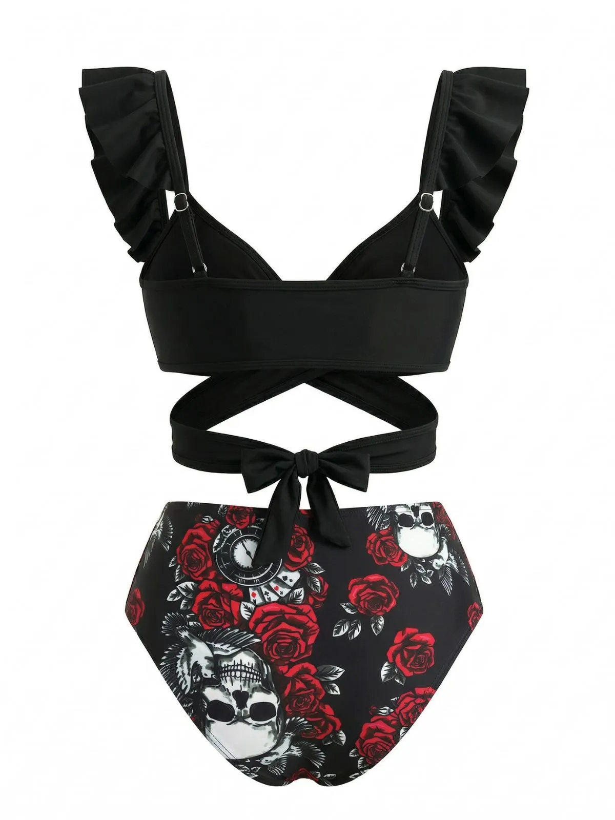 Black 1970s Gothic Ruffle Tankini Set sold by Retro Stage product image thumbnail 3