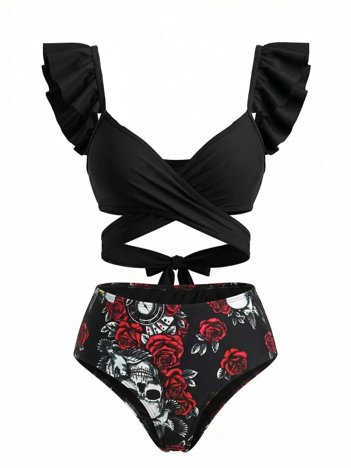 Black 1970s Gothic Ruffle Tankini Set sold by Retro Stage product image thumbnail 2