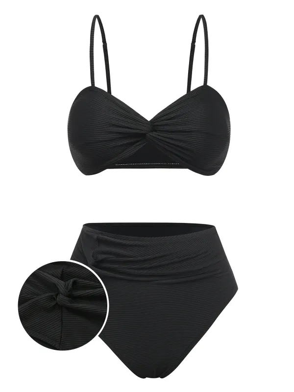 [Pre-Sale] Black 1930s Ribbed Twist Bikini Set made by Retro Stage