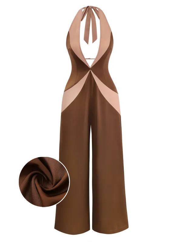 [Pre-Sale] Light Brown 1970s Chiffon Halter Jumpsuit made by Retro Stage