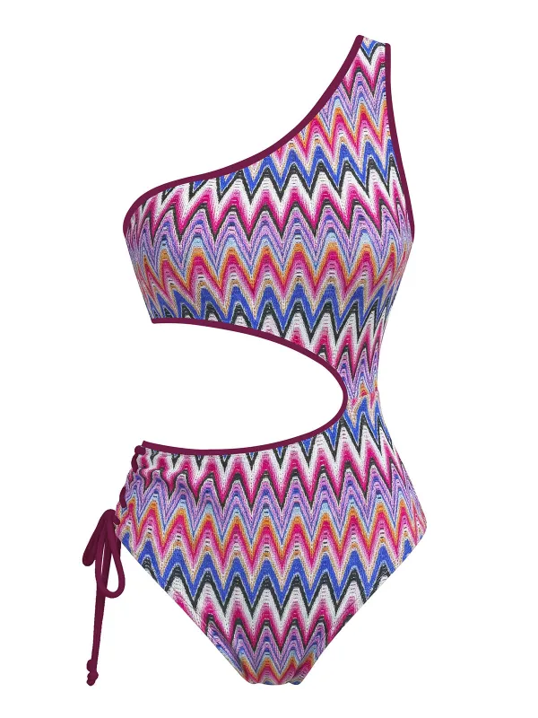 [Pre-Sale] Multicolor 1970s Wave Stripe One-Piece Swimsuit made by Retro Stage