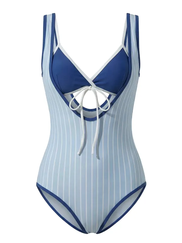 [Pre-Sale] 2PCS Blue 1950s Striped Swimsuit Set made by Retro Stage