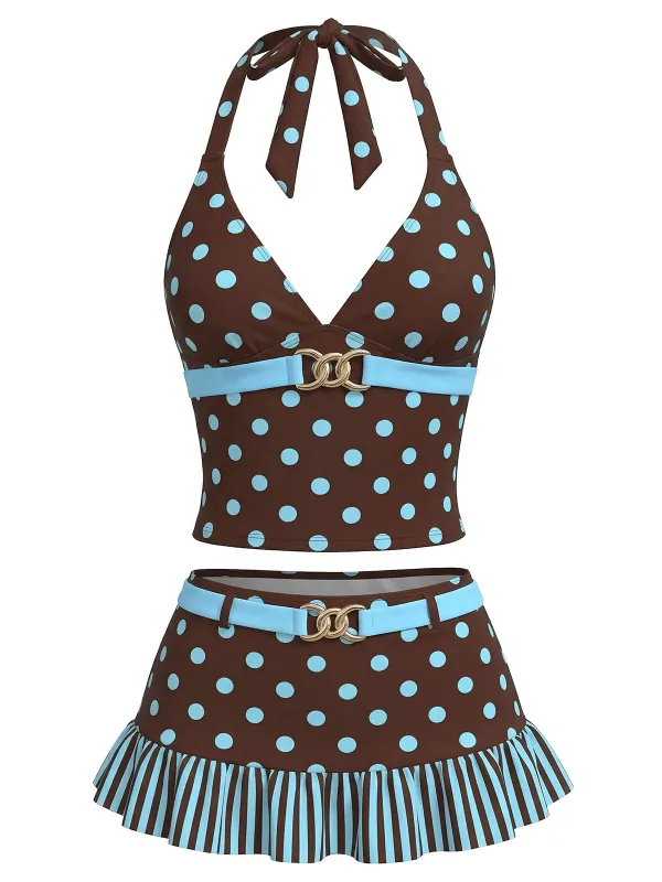 [Pre-Sale] Dark Brown 1950s Polka Dot Tankini Set made by Retro Stage