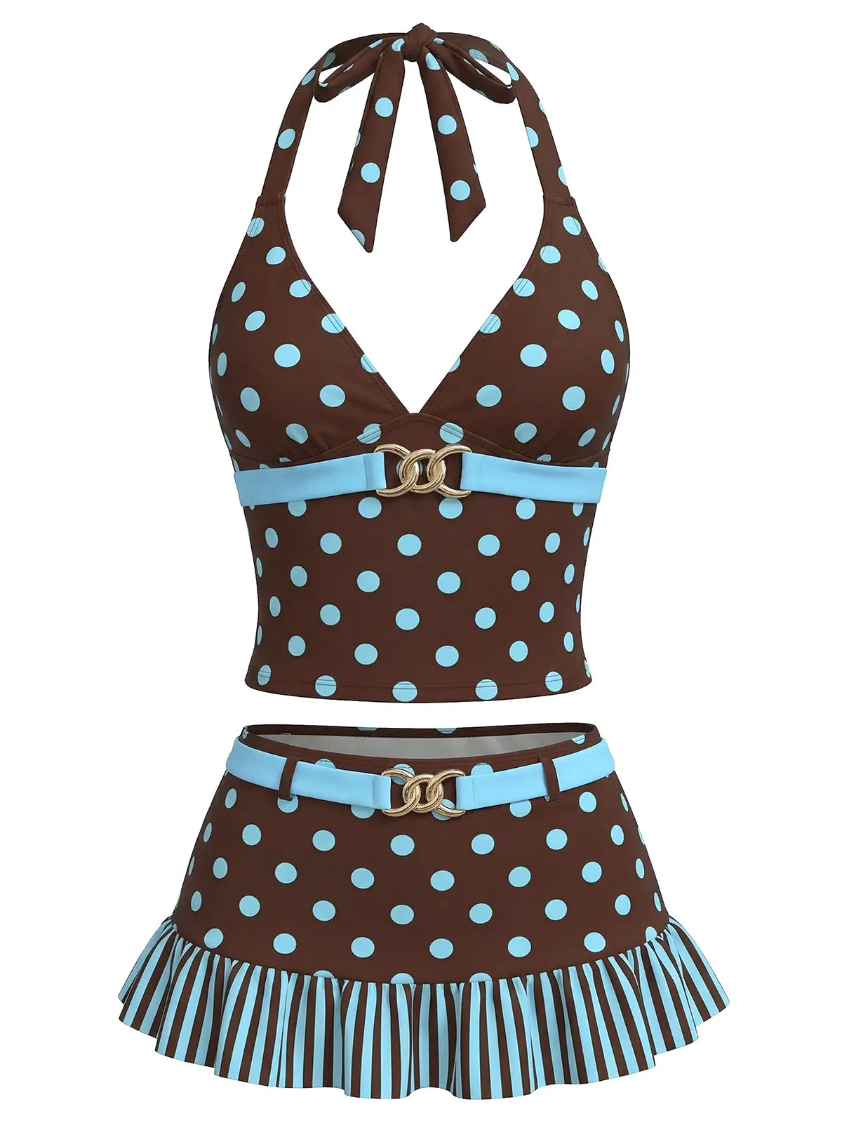 Dark Brown 1950s Polka Dot Tankini Set sold by Retro Stage