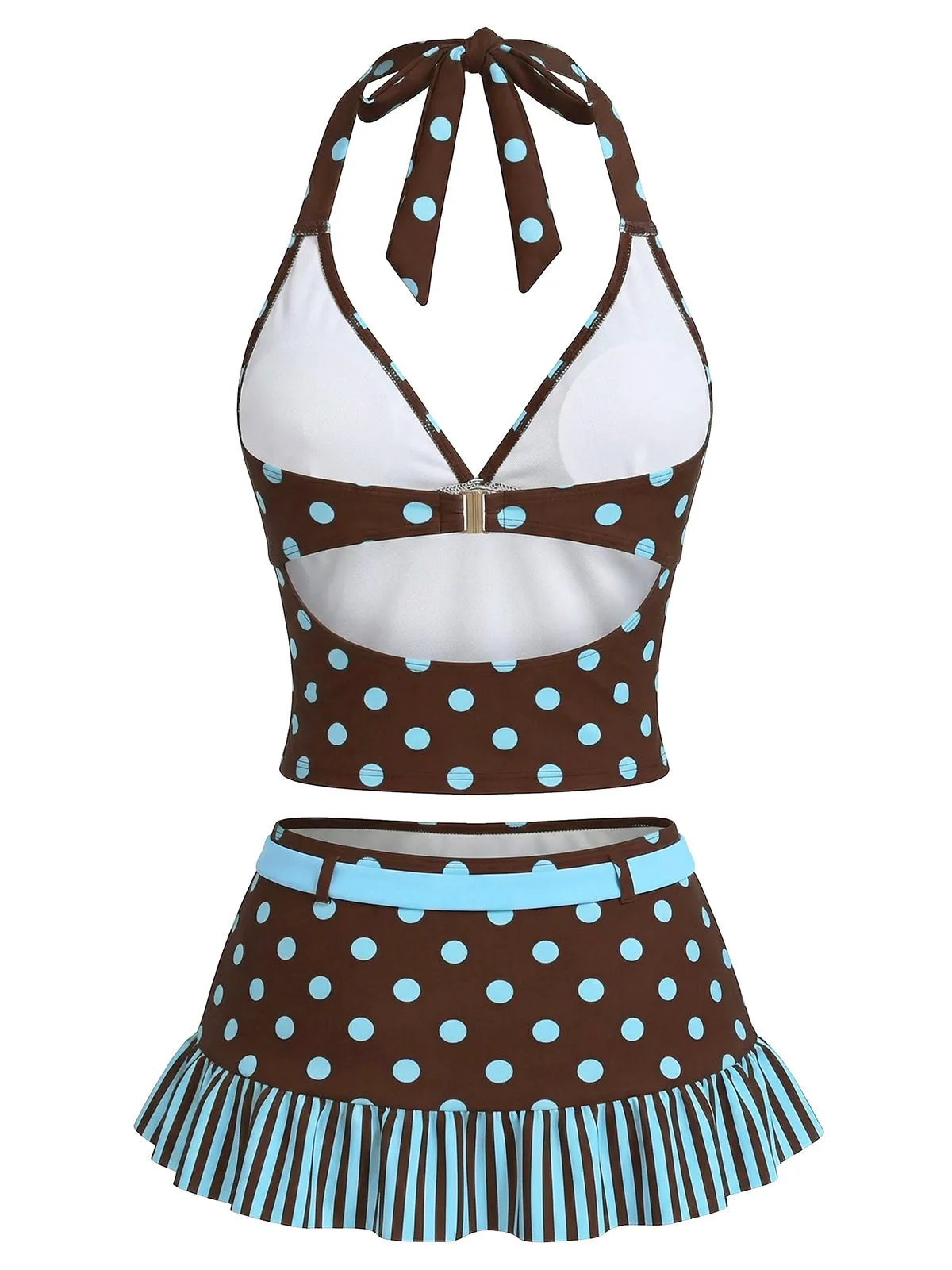 Dark Brown 1950s Polka Dot Tankini Set sold by Retro Stage product image thumbnail 2