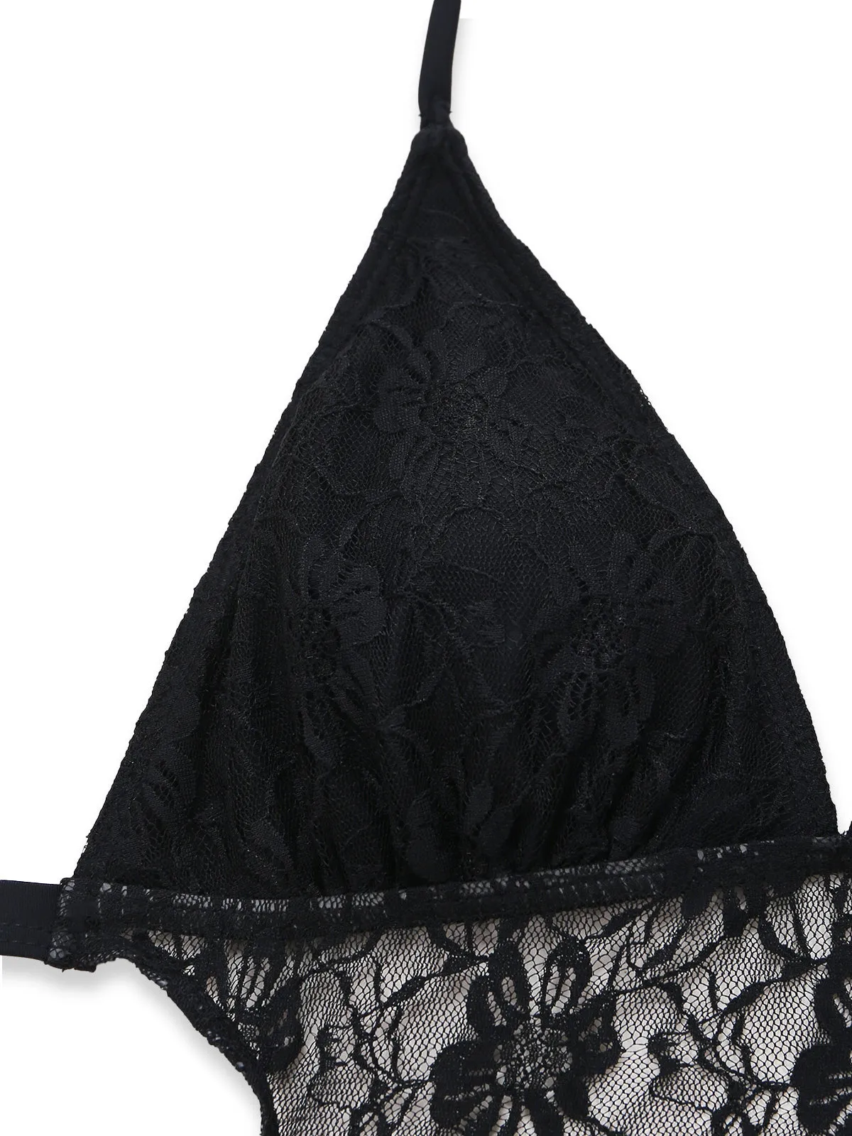 Black 1980s Lace Halter Ruffle One-Piece Swimsuit sold by Retro Stage product image thumbnail 4