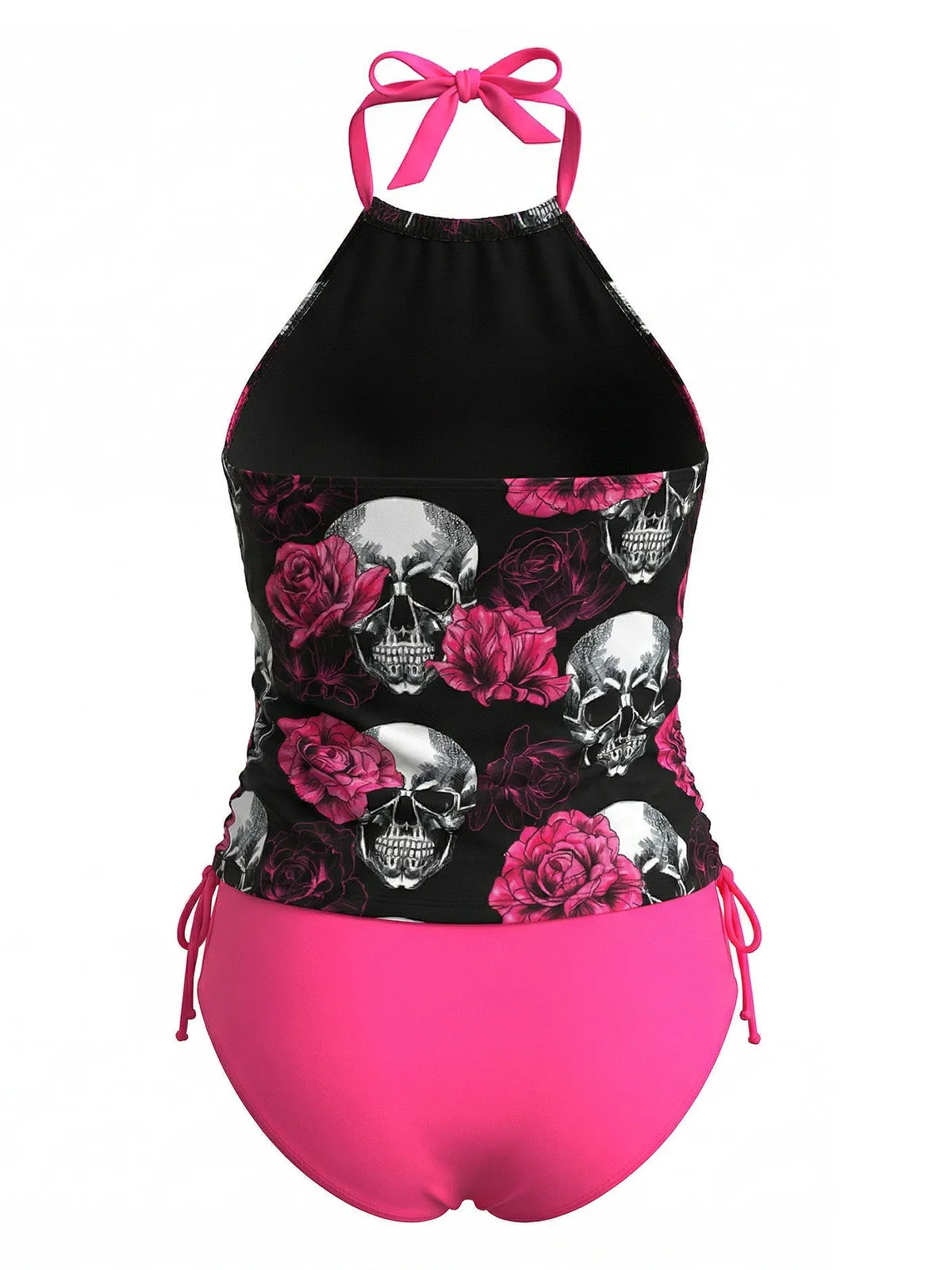 Peach Pink 1980s Skull Rose Print Tankini Set sold by Retro Stage product image thumbnail 3