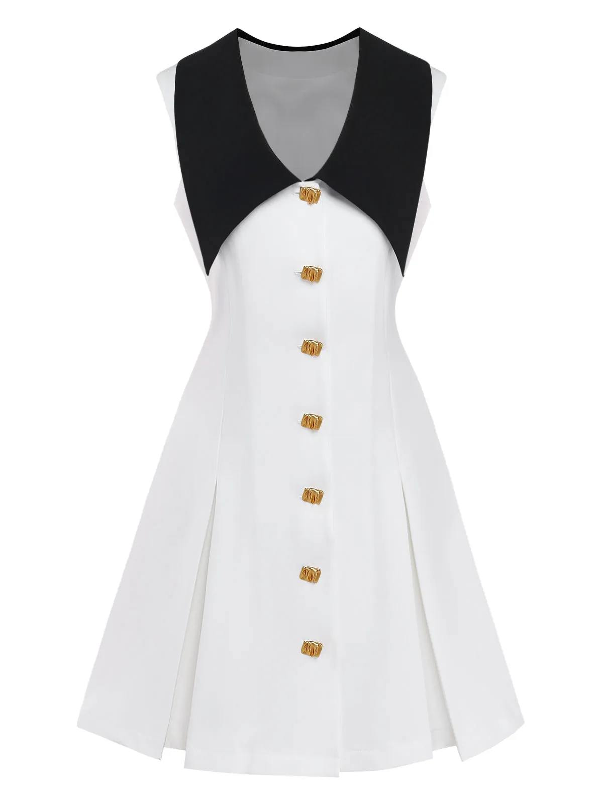 White 1960s Chelsea Collar Sleeveless Colorblock Mini Dress sold by Retro Stage product image thumbnail 2