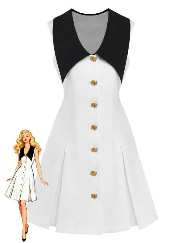 White 1960s Chelsea Collar Sleeveless Colorblock Mini Dress made by Retro Stage