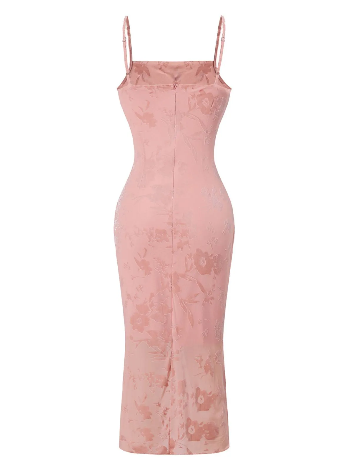 Pink 1960s Jacquard Satin Halter Bodycon Dress sold by Retro Stage product image thumbnail 3