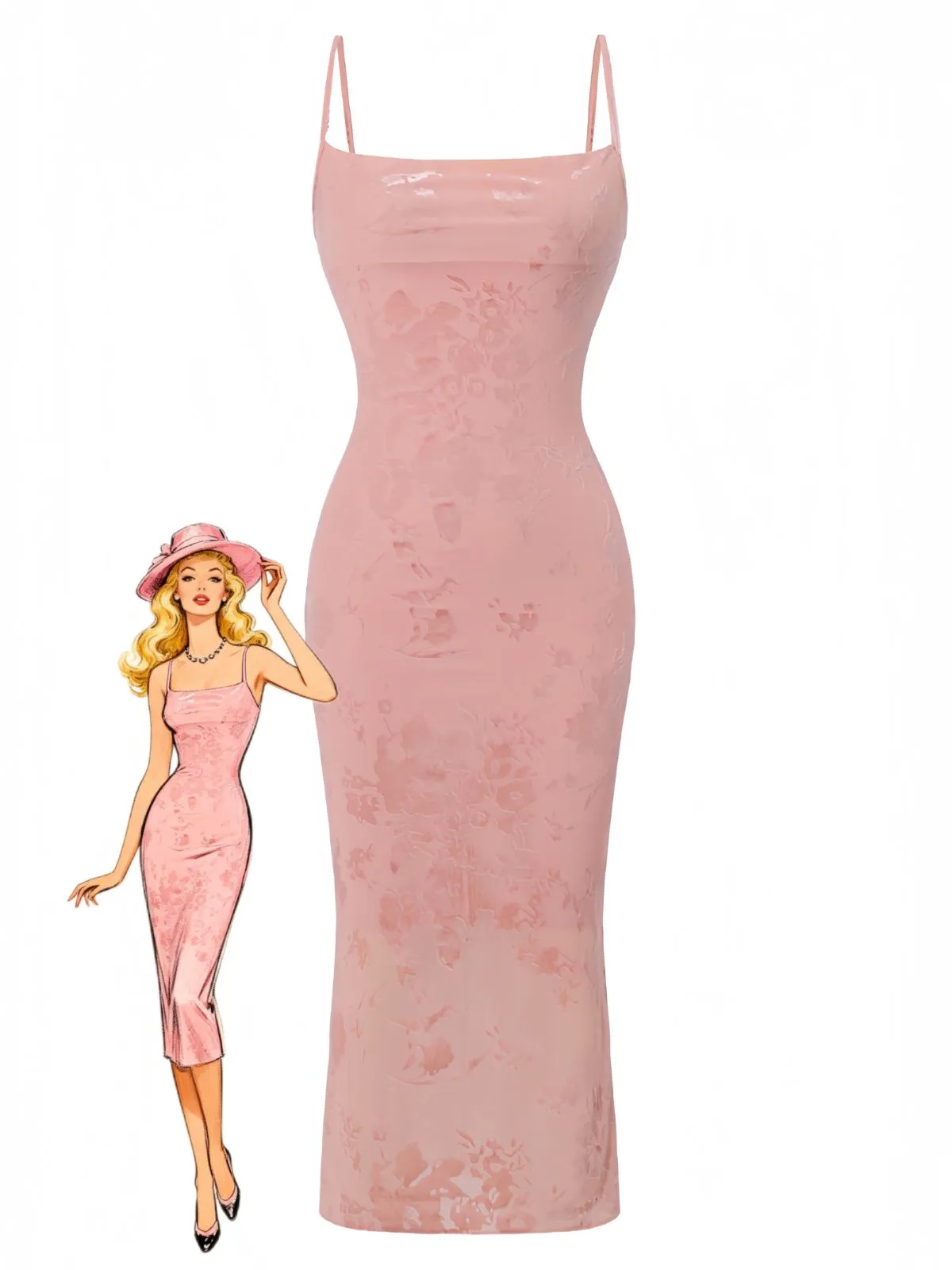 Pink 1960s Jacquard Satin Halter Bodycon Dress sold by Retro Stage