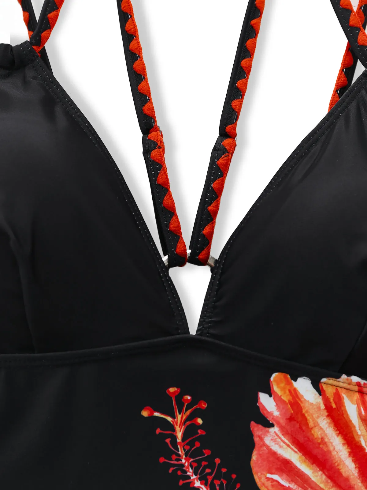 Black 1950s Floral Deep V Double Strap One-Piece Swimsuit sold by Retro Stage product image thumbnail 4