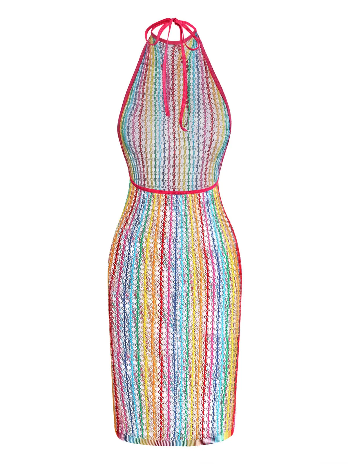 Multicolor 1960s Rainbow Mesh Halter Nightgown sold by Retro Stage product image thumbnail 3
