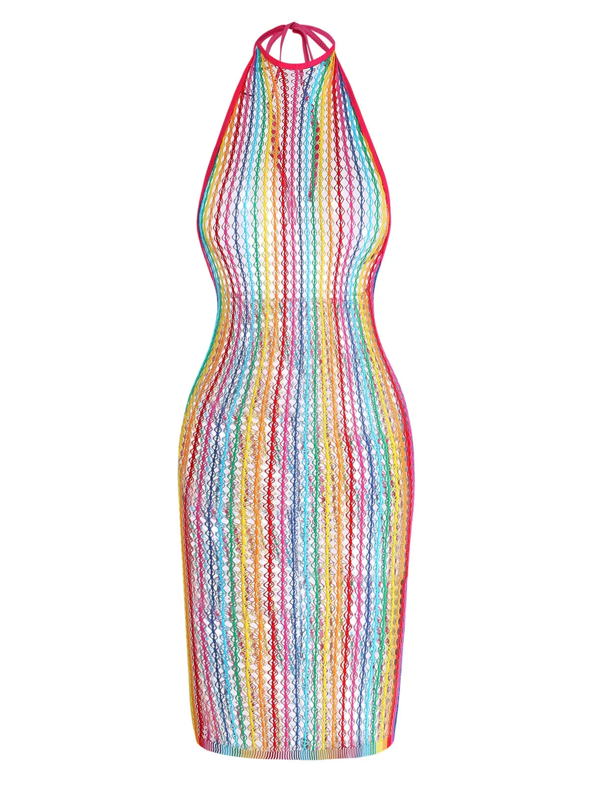 Multicolor 1960s Rainbow Mesh Halter Nightgown sold by Retro Stage product image thumbnail 2