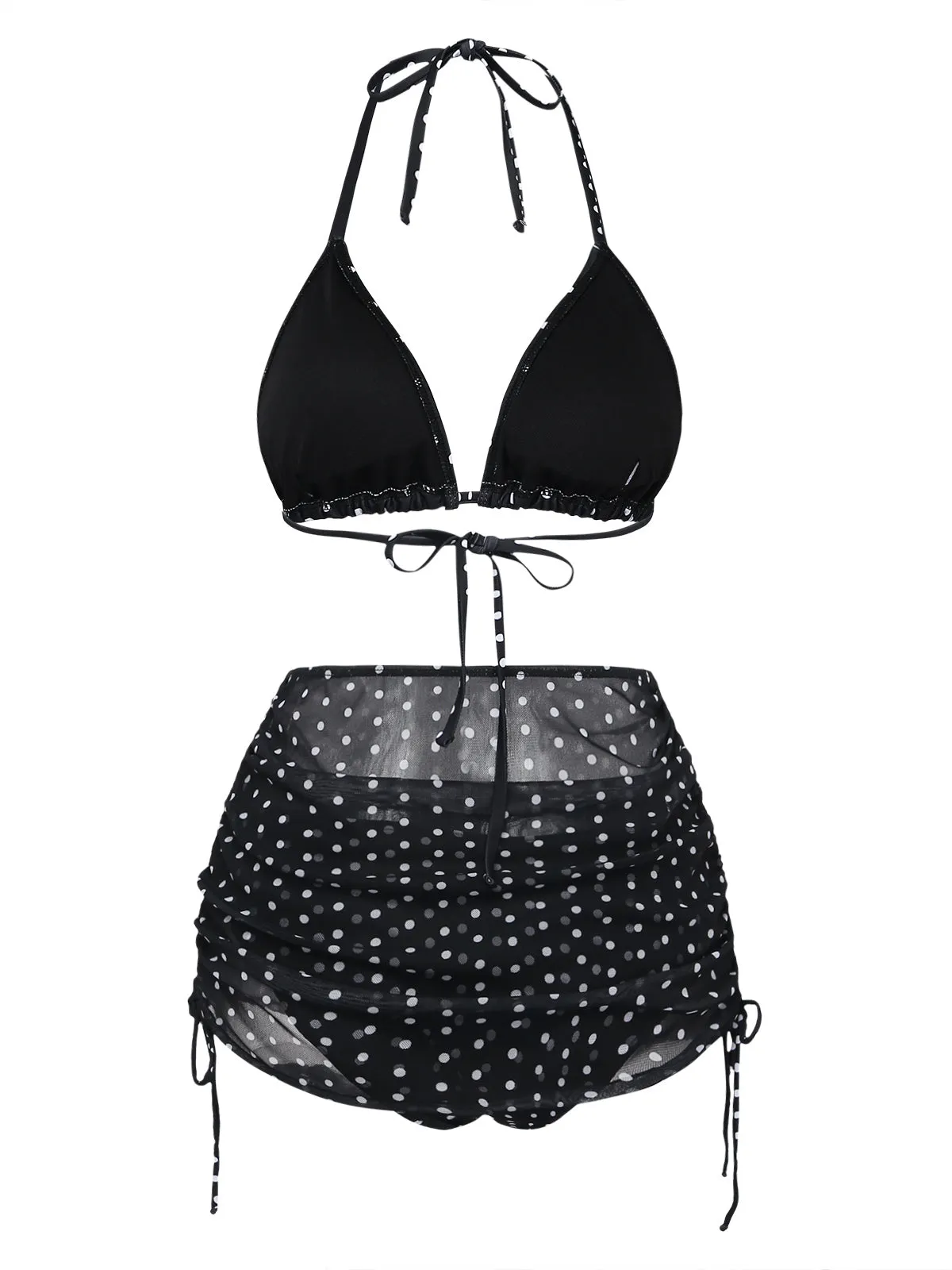 Black 1950s Polka Dot Halter Bikini Set & Cover-Up sold by Retro Stage product image thumbnail 3