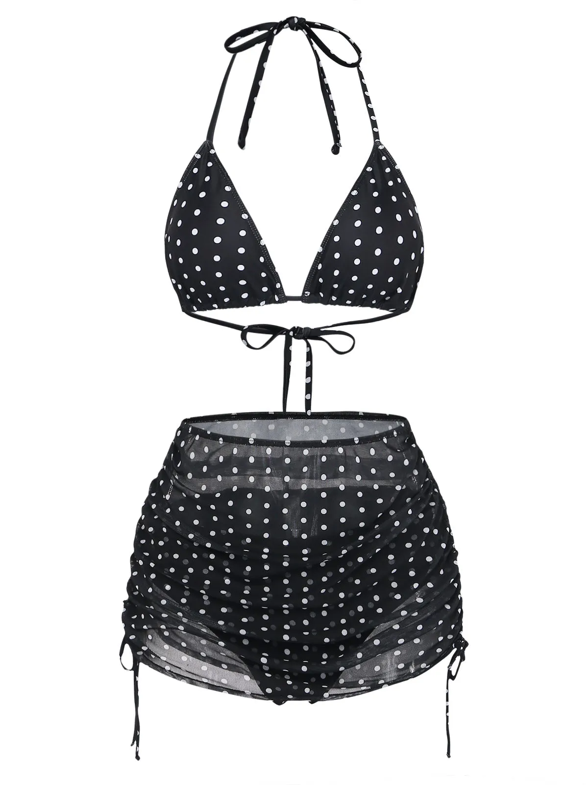 Black 1950s Polka Dot Halter Bikini Set & Cover-Up sold by Retro Stage product image thumbnail 2