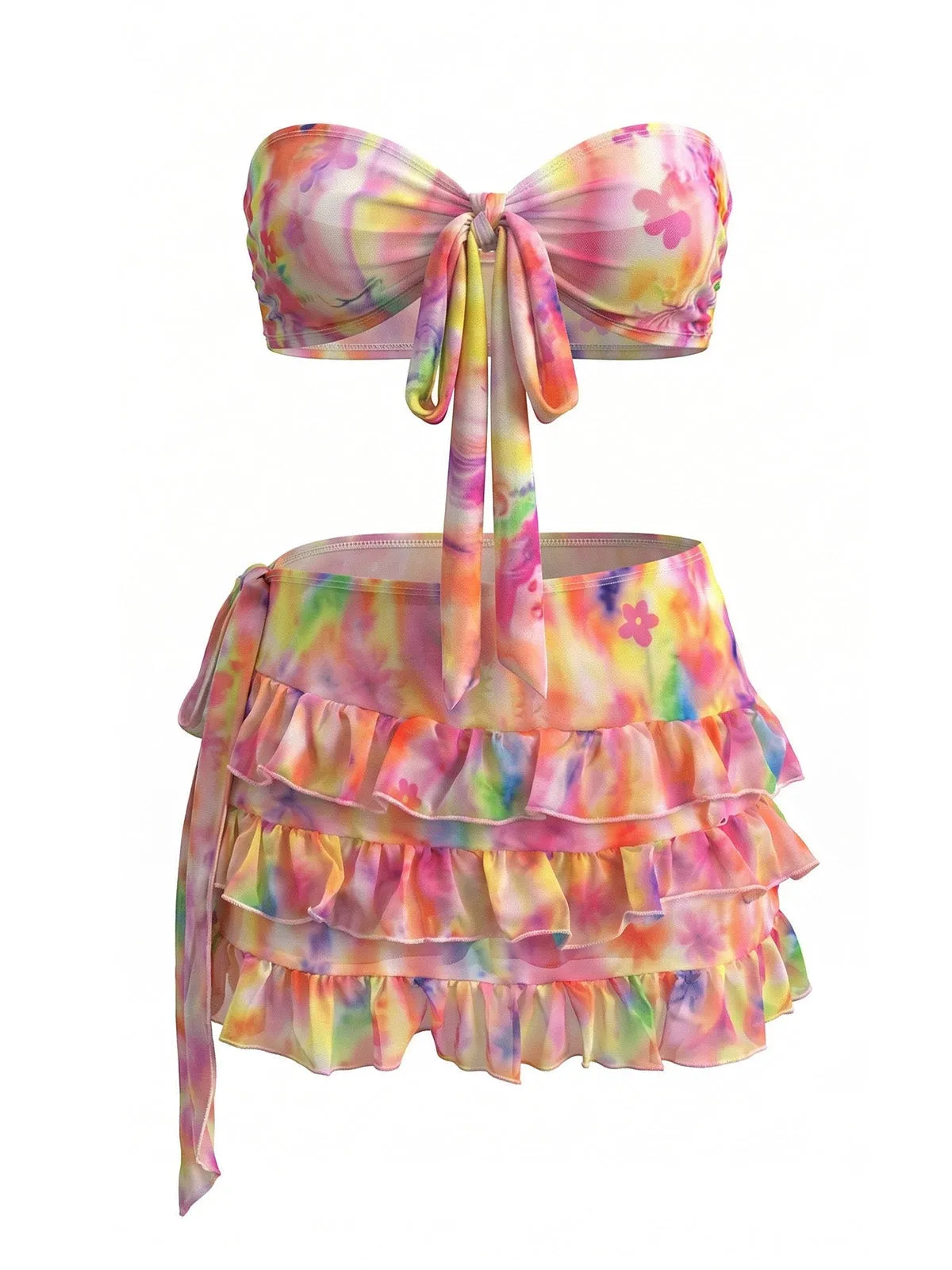 Pink 1980s Tie Dye Floral Bikini Set & Cover-UP sold by Retro Stage product image thumbnail 2