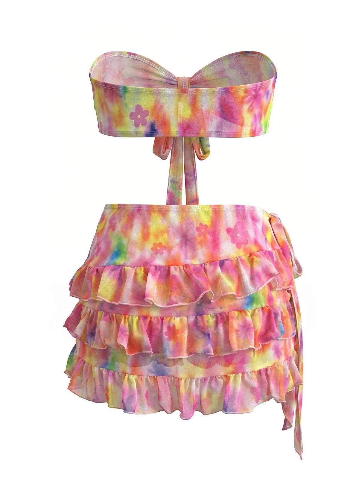 Pink 1980s Tie Dye Floral Bikini Set & Cover-UP sold by Retro Stage product image thumbnail 3