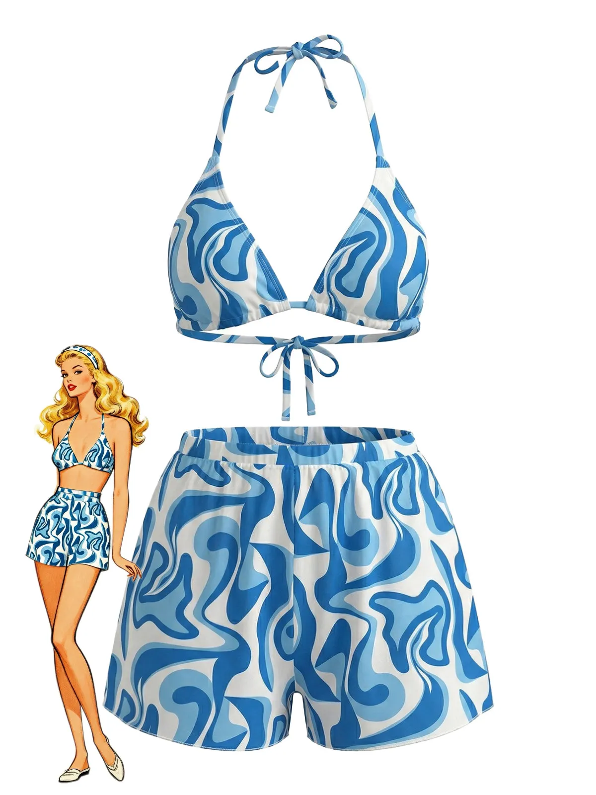1940s Abstract Printed Halter Bikini Set & Cover-Up sold by Retro Stage
