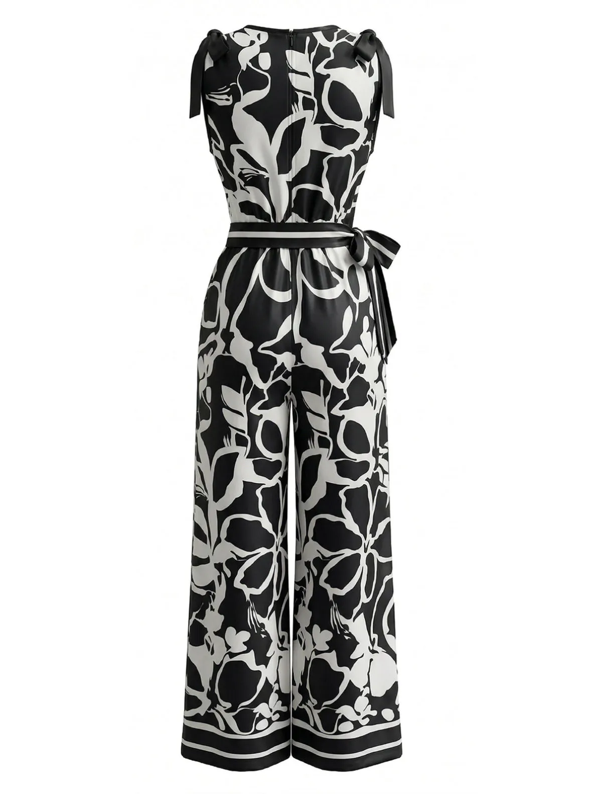 1970s Floral V-Neck Sleeveless Wide Leg Jumpsuit sold by Retro Stage product image thumbnail 3