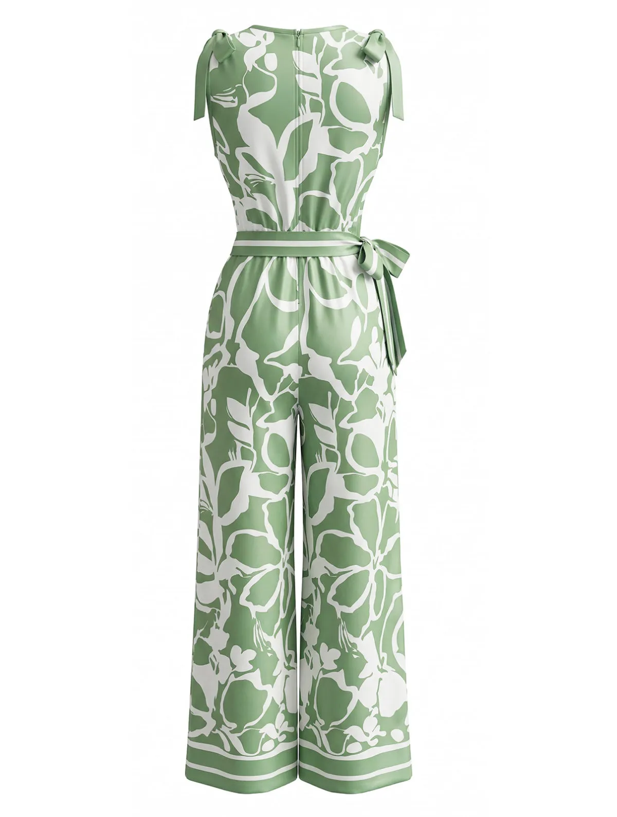 1970s Floral V-Neck Sleeveless Wide Leg Jumpsuit sold by Retro Stage product image thumbnail 5