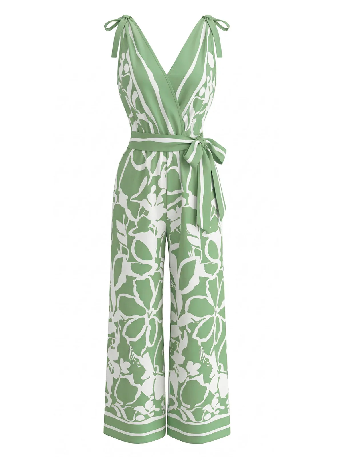 1970s Floral V-Neck Sleeveless Wide Leg Jumpsuit sold by Retro Stage product image thumbnail 4