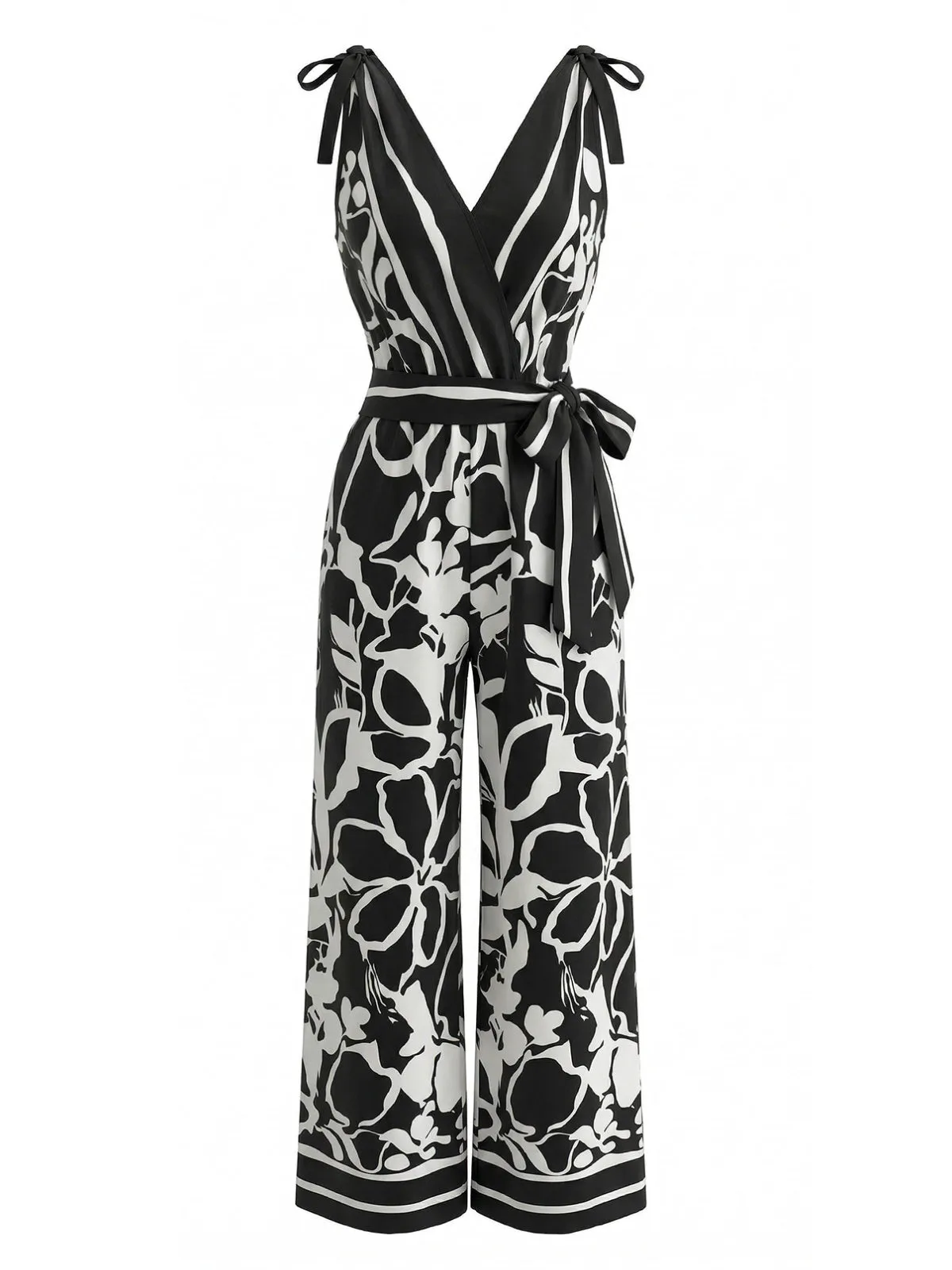 1970s Floral V-Neck Sleeveless Wide Leg Jumpsuit sold by Retro Stage product image thumbnail 2