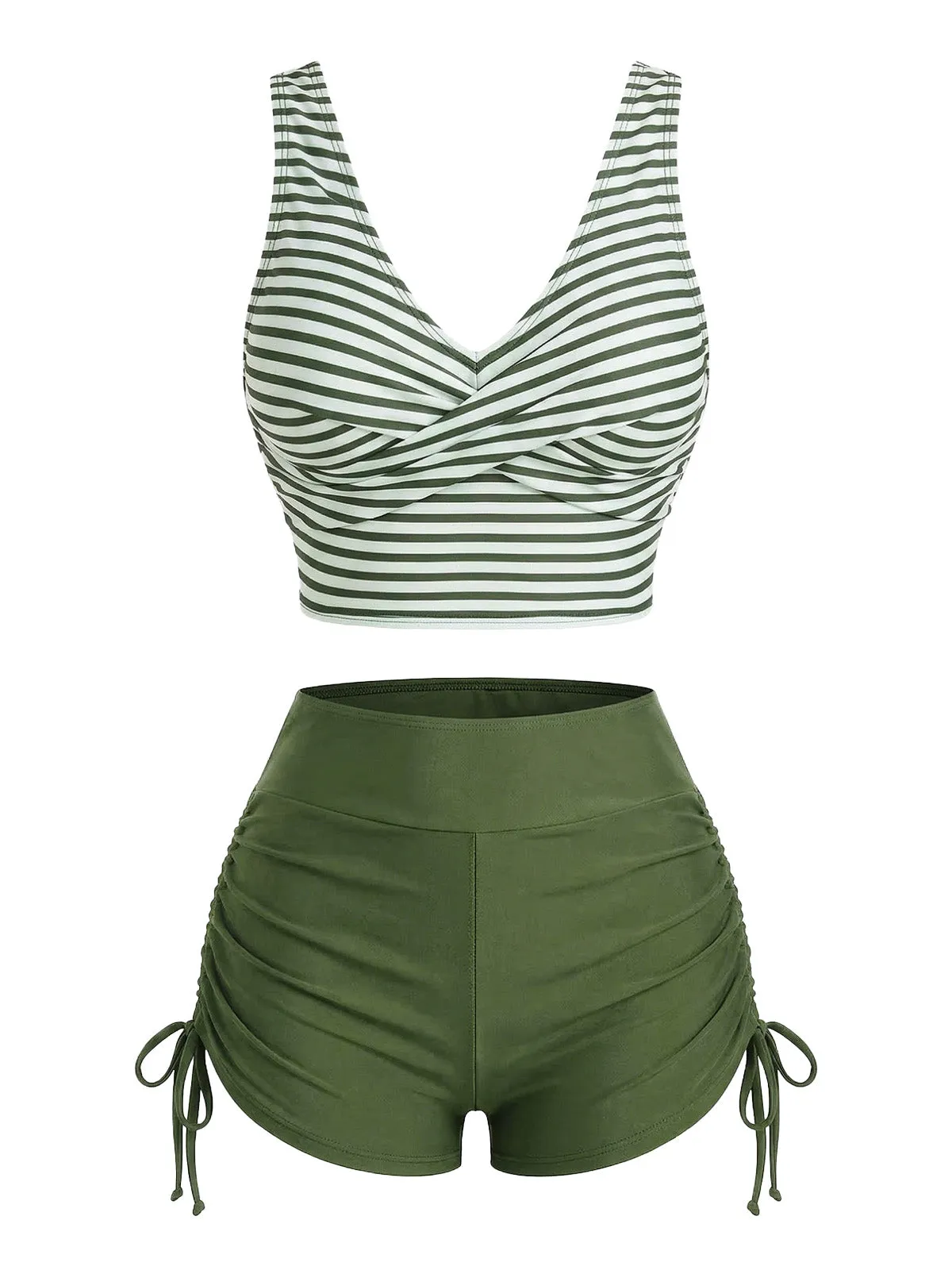 1950s Striped Cross Drawstring Tankini Set sold by Retro Stage product image thumbnail 4