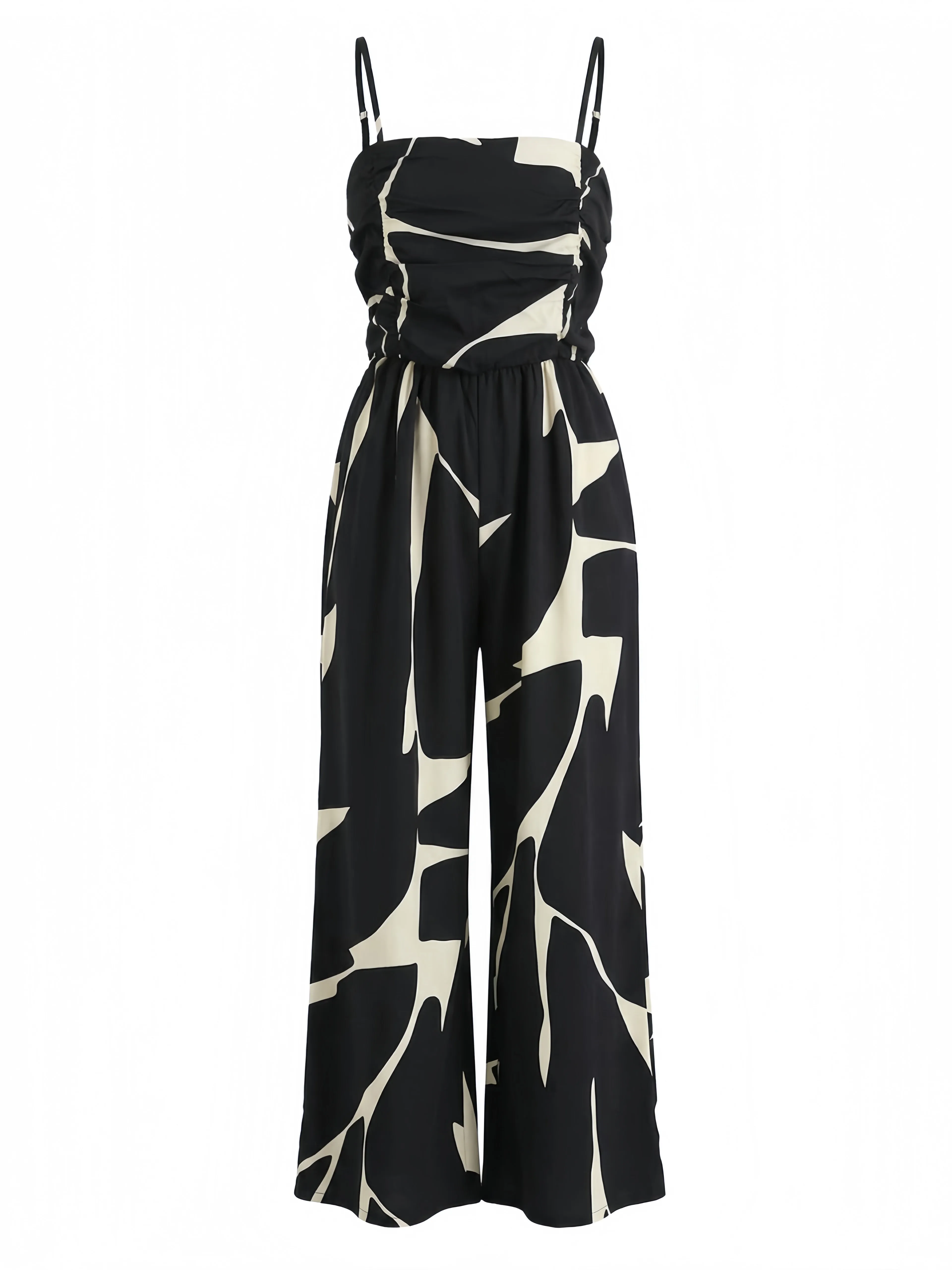 Black 1930s Abstract Printed Wide Leg Jumpsuit sold by Retro Stage product image thumbnail 2
