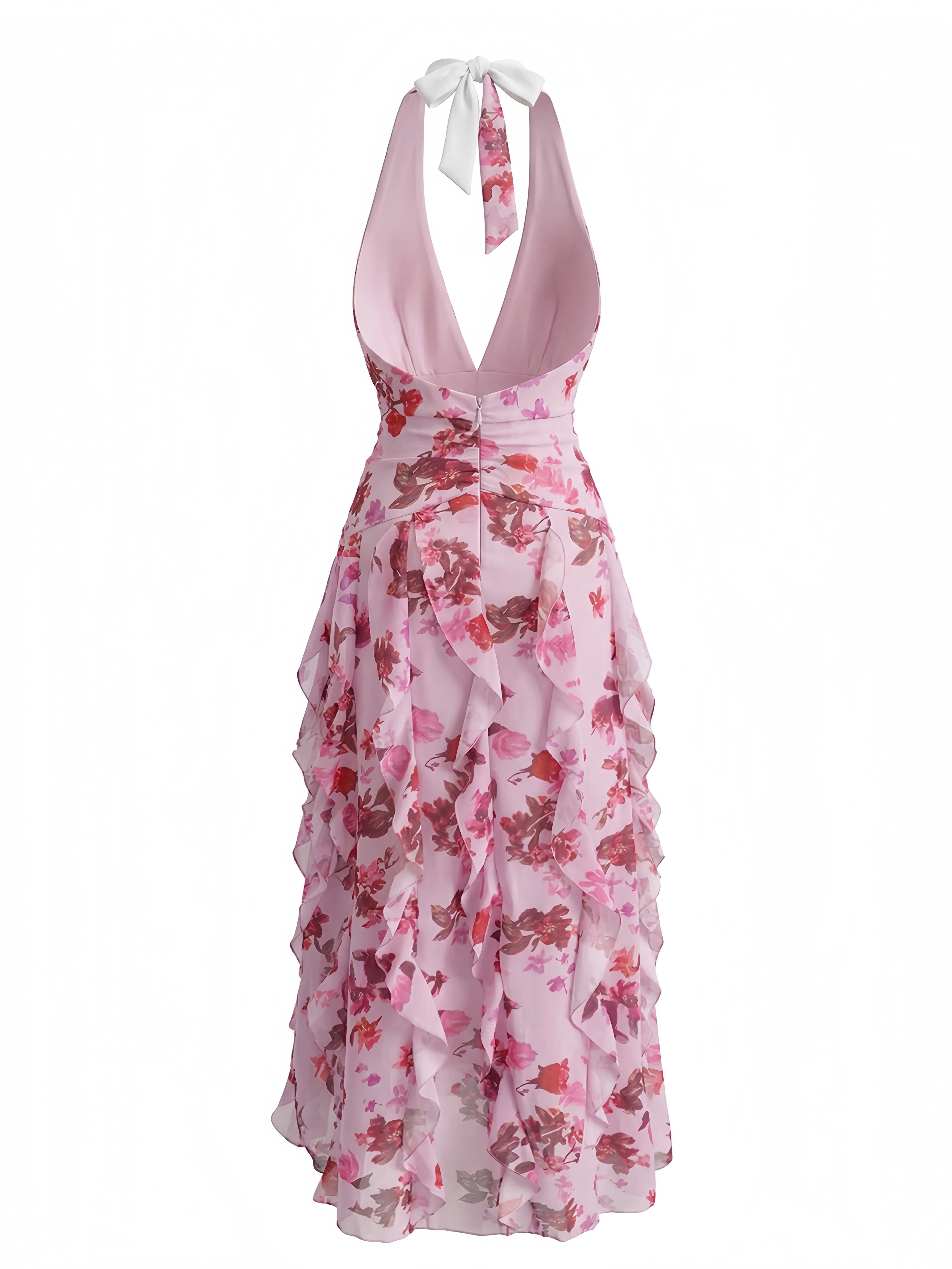 1930s Floral Halter V-Neck Ruffles Pleated Dress sold by Retro Stage product image thumbnail 5