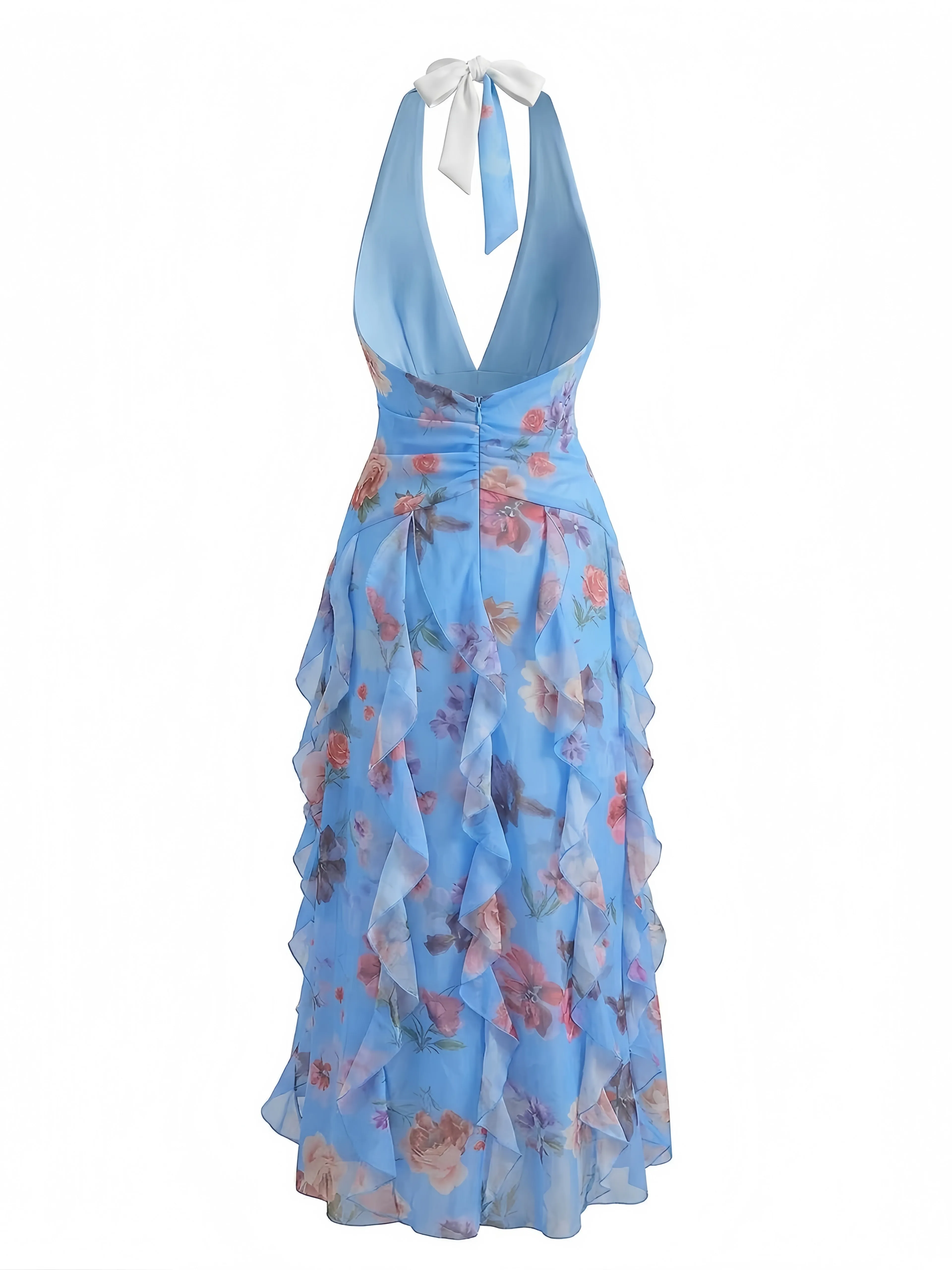 1930s Floral Halter V-Neck Ruffles Pleated Dress sold by Retro Stage product image thumbnail 3