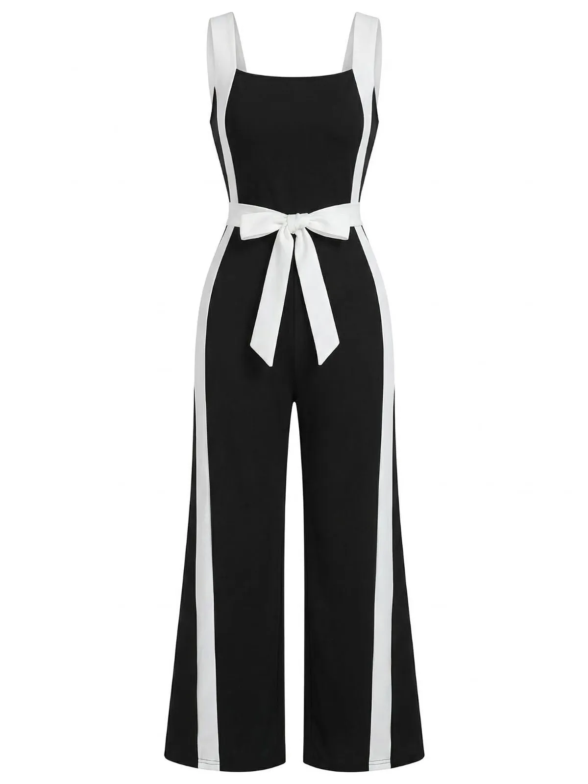 Black & White 1960s Color Block Suspender Jumpsuit sold by Retro Stage product image thumbnail 2