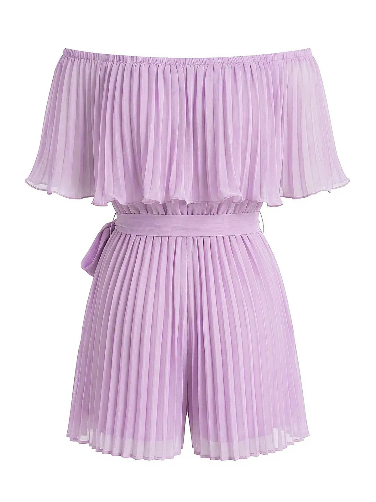 1960s Solid Off-Shoulder Pleated Waist Tie Romper sold by Retro Stage product image thumbnail 4
