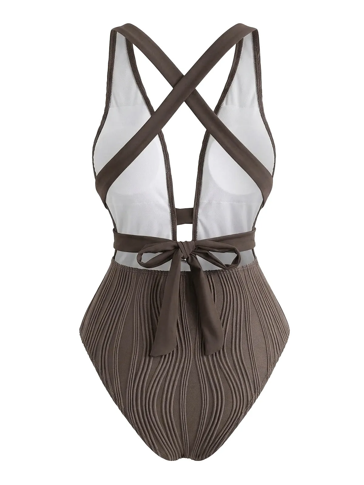 Dark Brown 1950s Crisscross Backless One-Piece Swimsuit sold by Retro Stage product image thumbnail 2