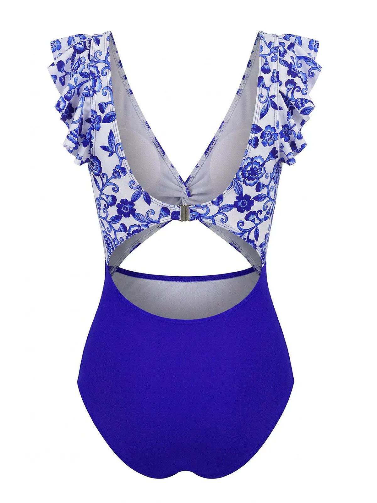 Dark Blue 1970s Porcelain Color Block One-Piece Swimsuit sold by Retro Stage product image thumbnail 4