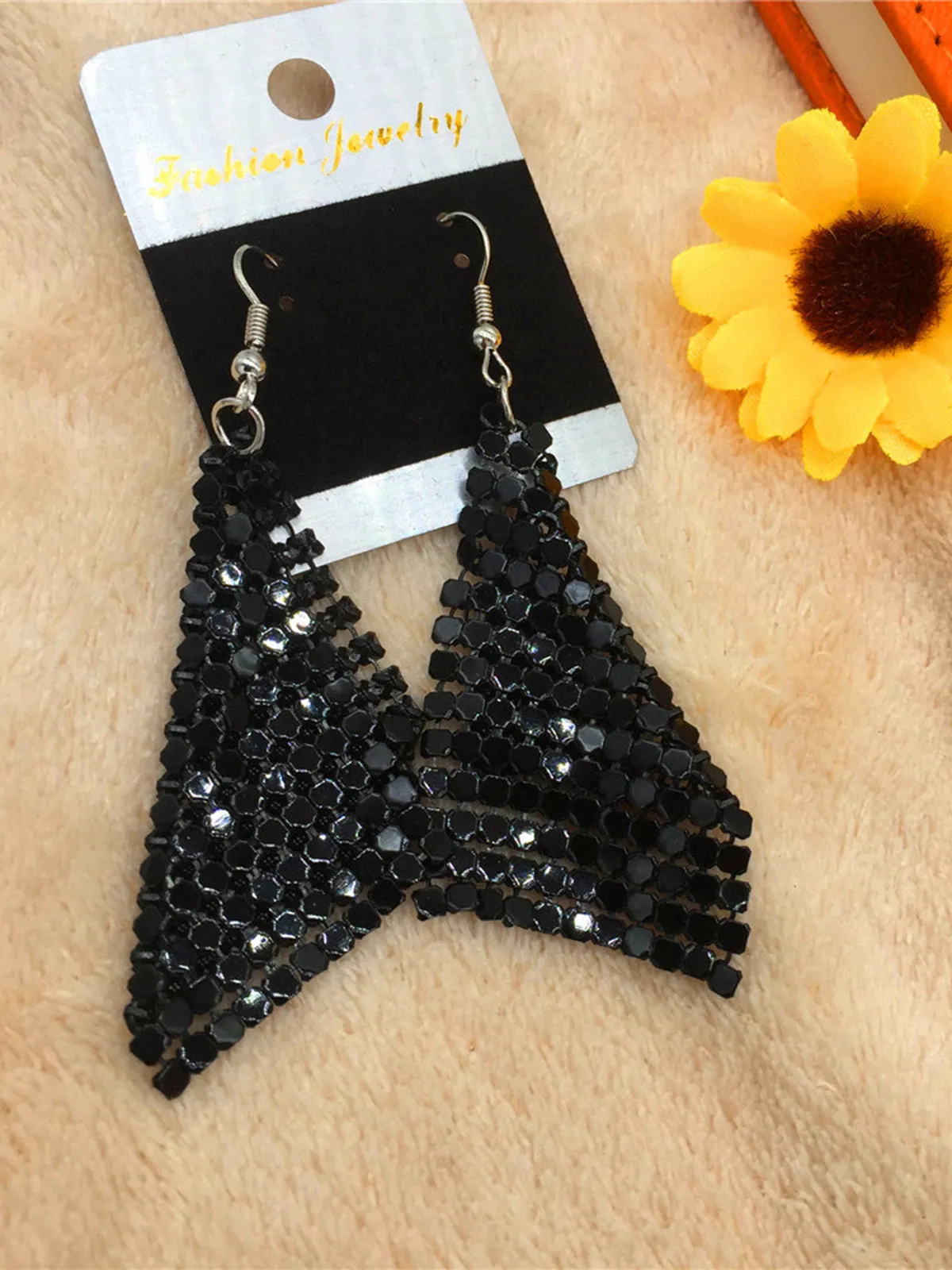 Vintage Square Sequin Mesh Drop Earrings sold by Retro Stage product image thumbnail 2