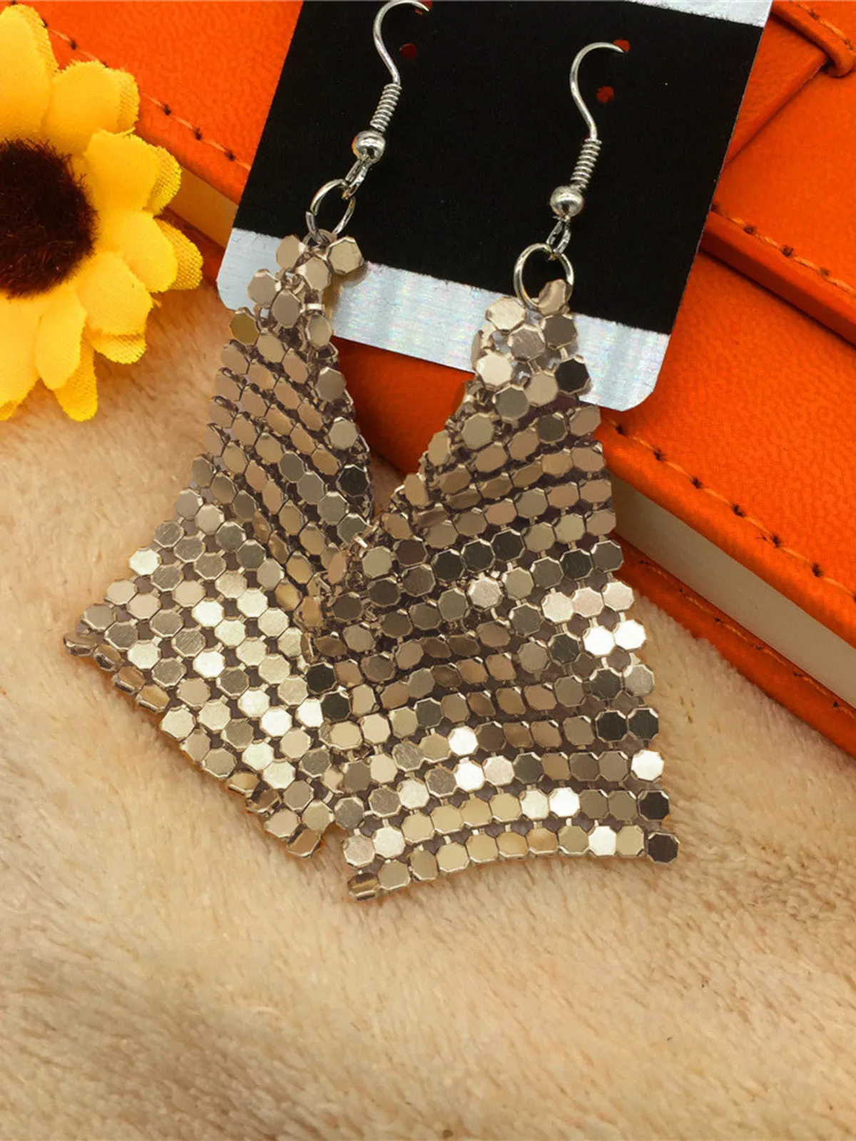 Vintage Square Sequin Mesh Drop Earrings sold by Retro Stage product image thumbnail 3