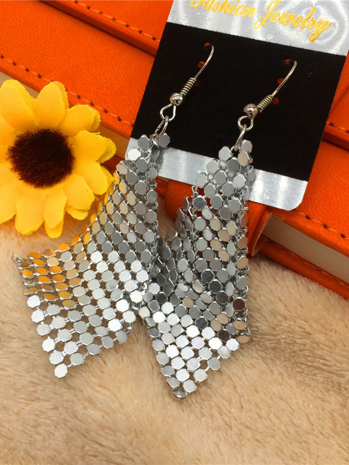 Vintage Square Sequin Mesh Drop Earrings sold by Retro Stage product image thumbnail 4