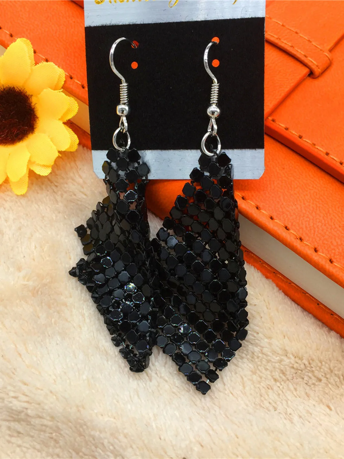 Vintage Square Sequin Mesh Drop Earrings sold by Retro Stage