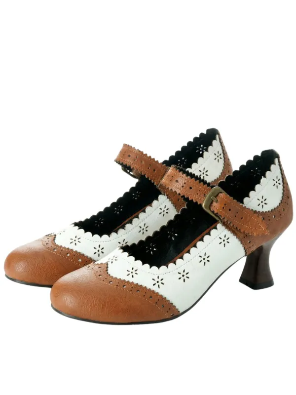Vintage Brogue Floral Hollow Out Chunky Heels made by Retro Stage