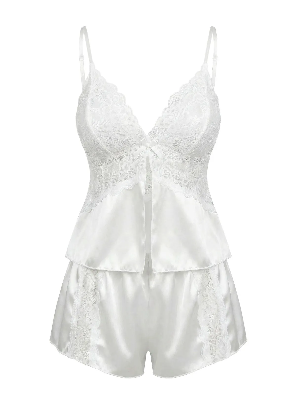 White 1950s Lace Satin Camisole Pajama Set sold by Retro Stage product image thumbnail 2