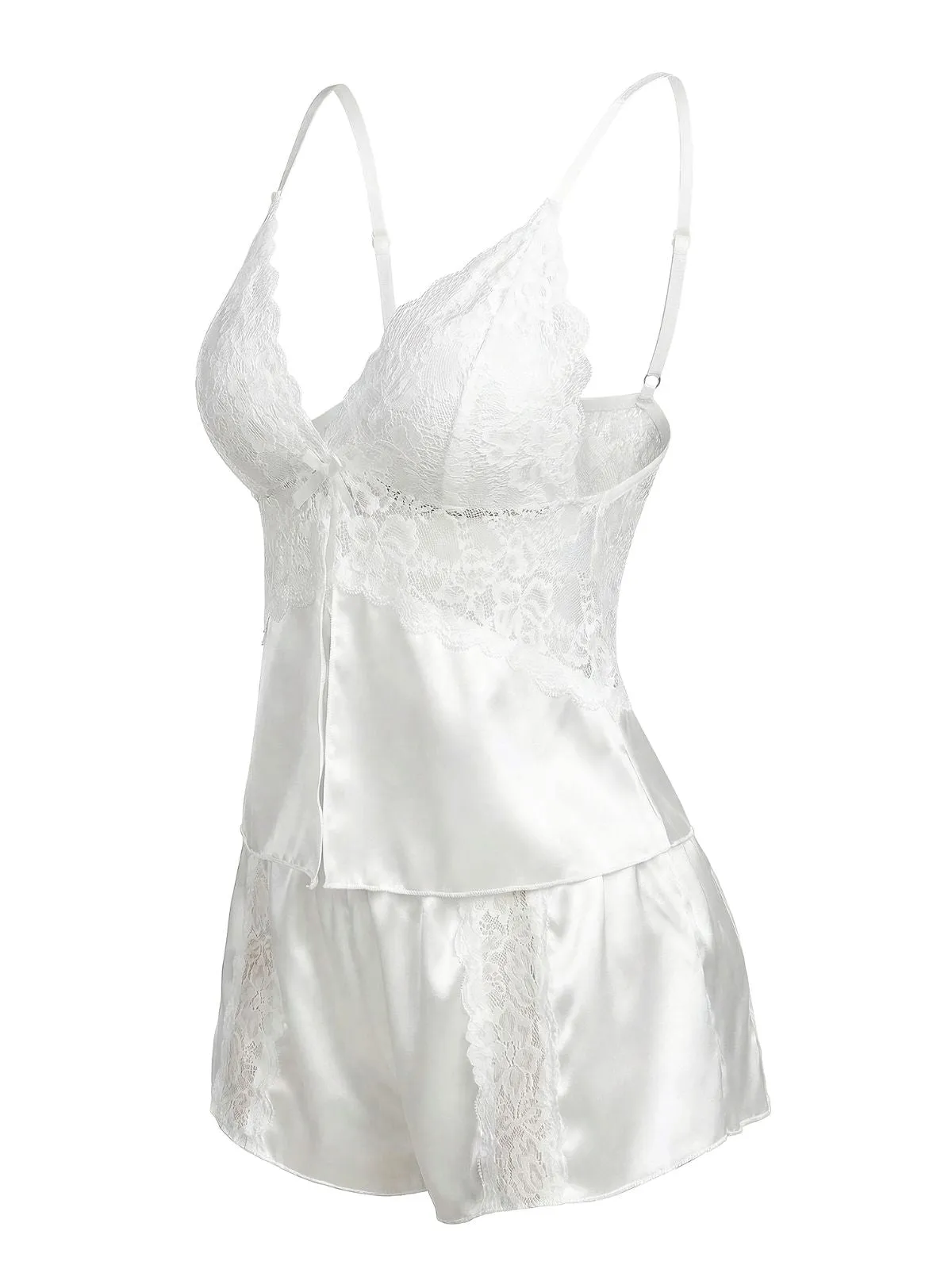 White 1950s Lace Satin Camisole Pajama Set sold by Retro Stage product image thumbnail 3