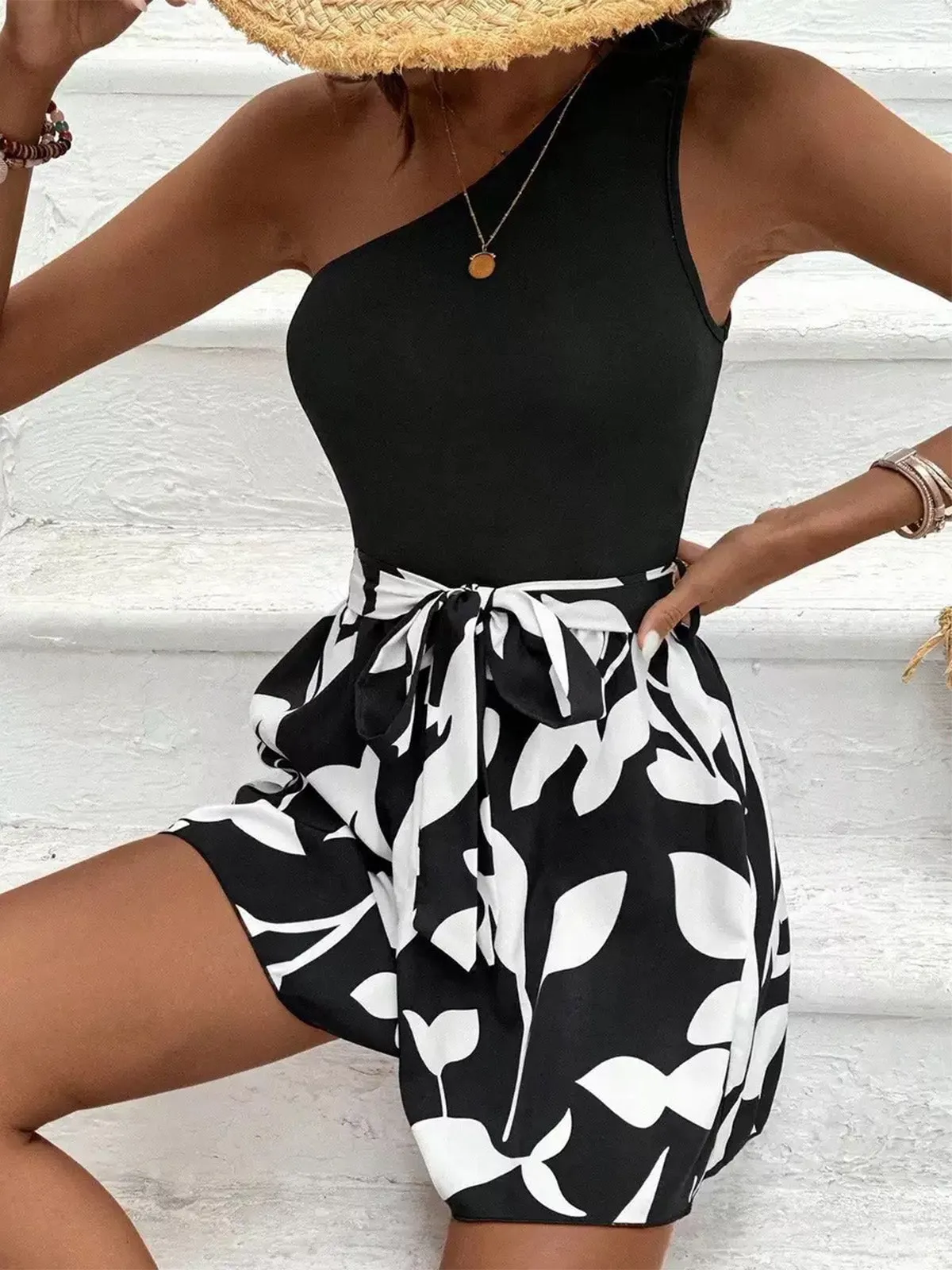 1930s One-Shoulder Plants Sleeveless Belted Romper sold by Retro Stage product image thumbnail 4