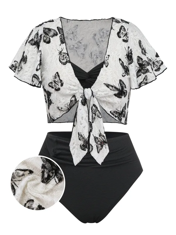 [Pre-Sale] 2PCS 1930s Twist Bikini Set & Butterfly Tie Front Cover-Up made by Retro Stage