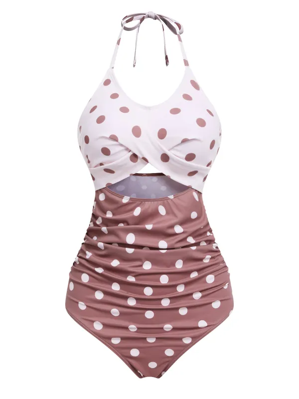 [Pre-Sale] Retro Polka Dots Patchwork One-piece Swimsuit made by Retro Stage