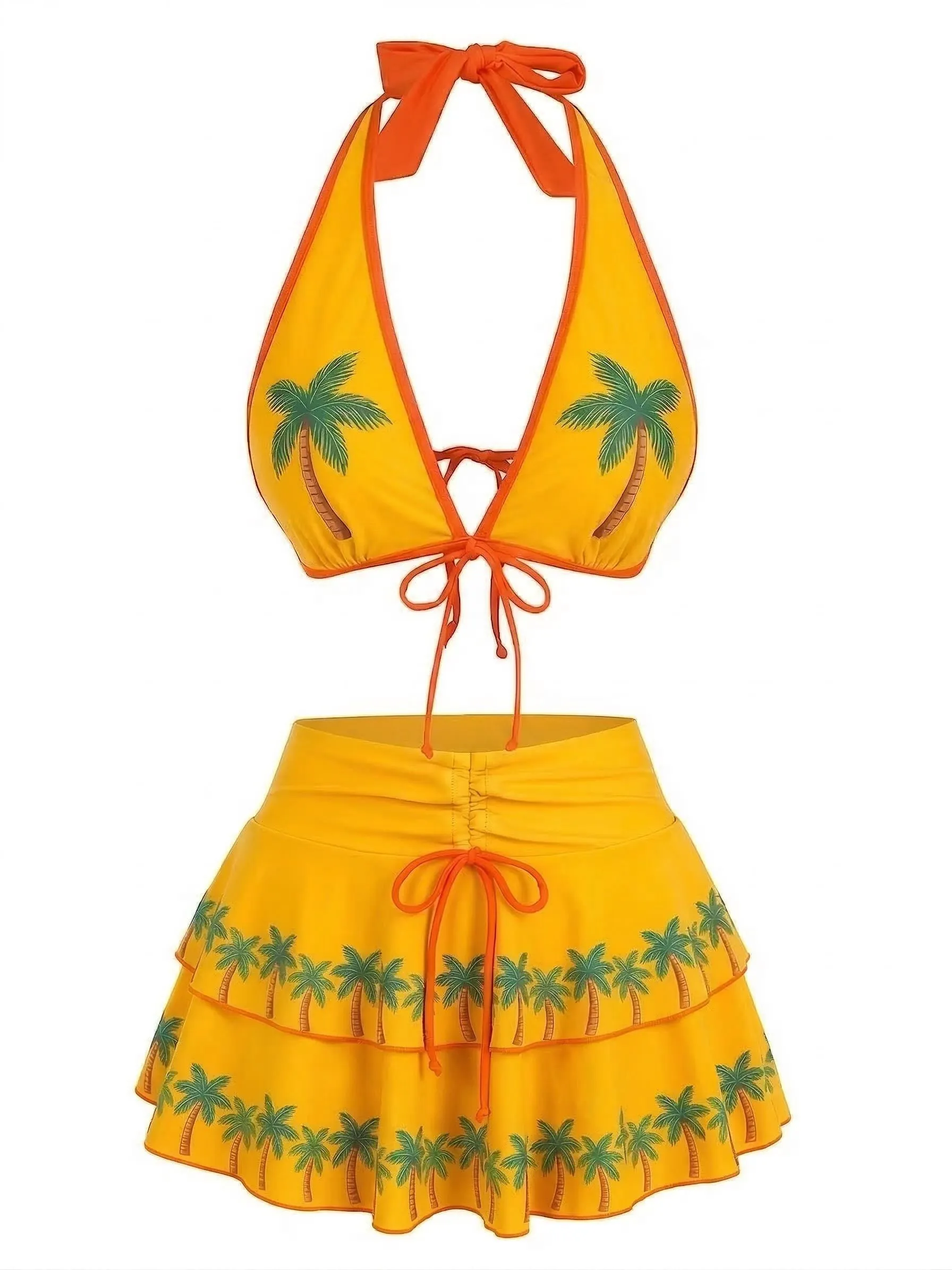 Orange 1960s Floral Print Tie-Front Layered Bikini Set sold by Retro Stage product image thumbnail 2